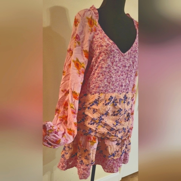 For Love Bell Boho Floral Long Sleeve Mini Dress - Pink and Orange (Size Large) - Picture 1 of 16
